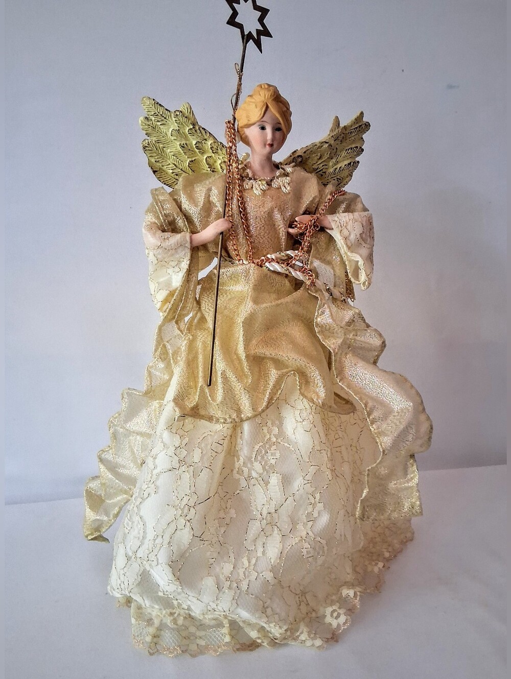 Vintage Victorian Angel Tree Topper - Ceramic Face, Wings & Hands